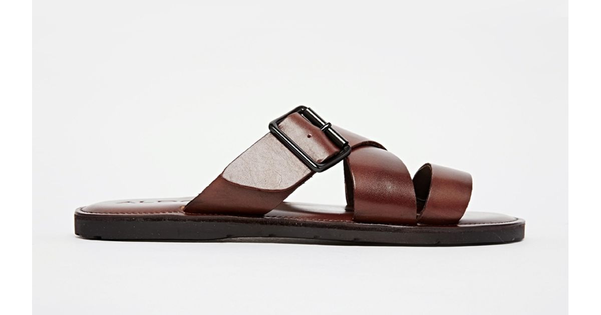 ALDO Sangha Leather Buckle Sandals in Brown for Men | Lyst