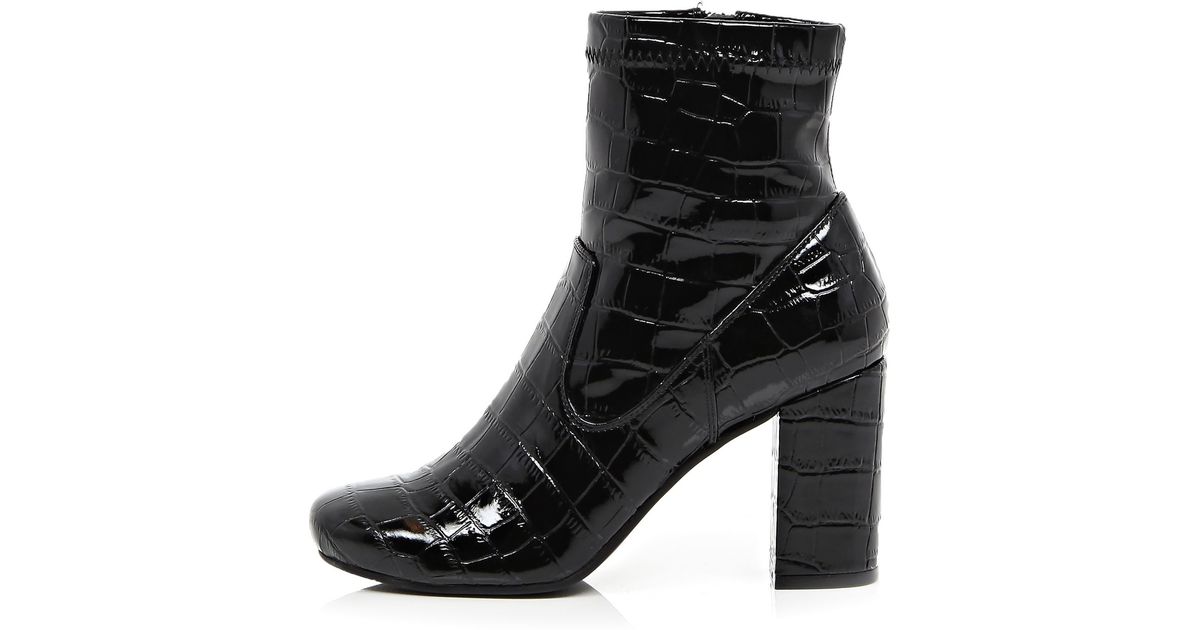 black patent croc ankle boots