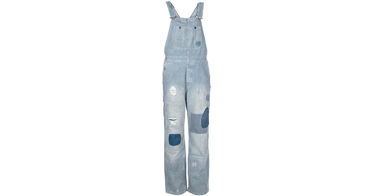 Polo Ralph Lauren Distressed Denim Dungarees in Blue - Lyst
