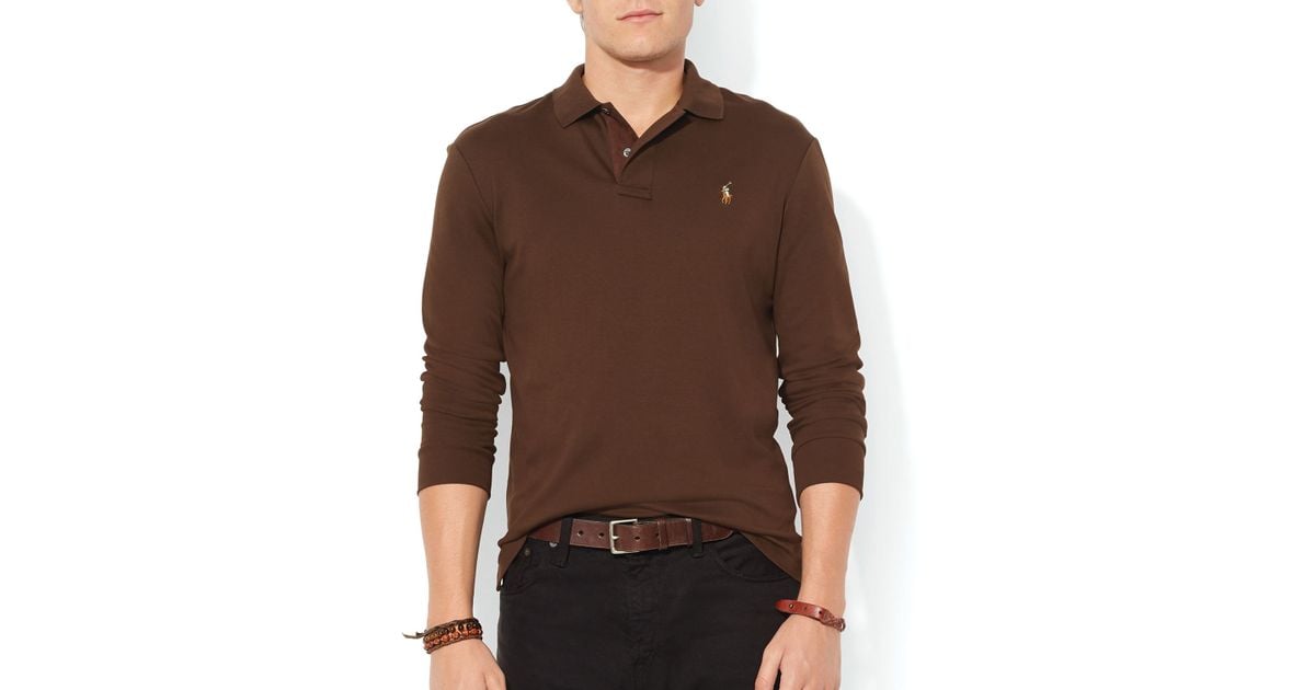 Trimmed Brown Polo Slim Ralph Men Pima Suede Lauren – Soft Touch Fit For Shirt j45ALq3R