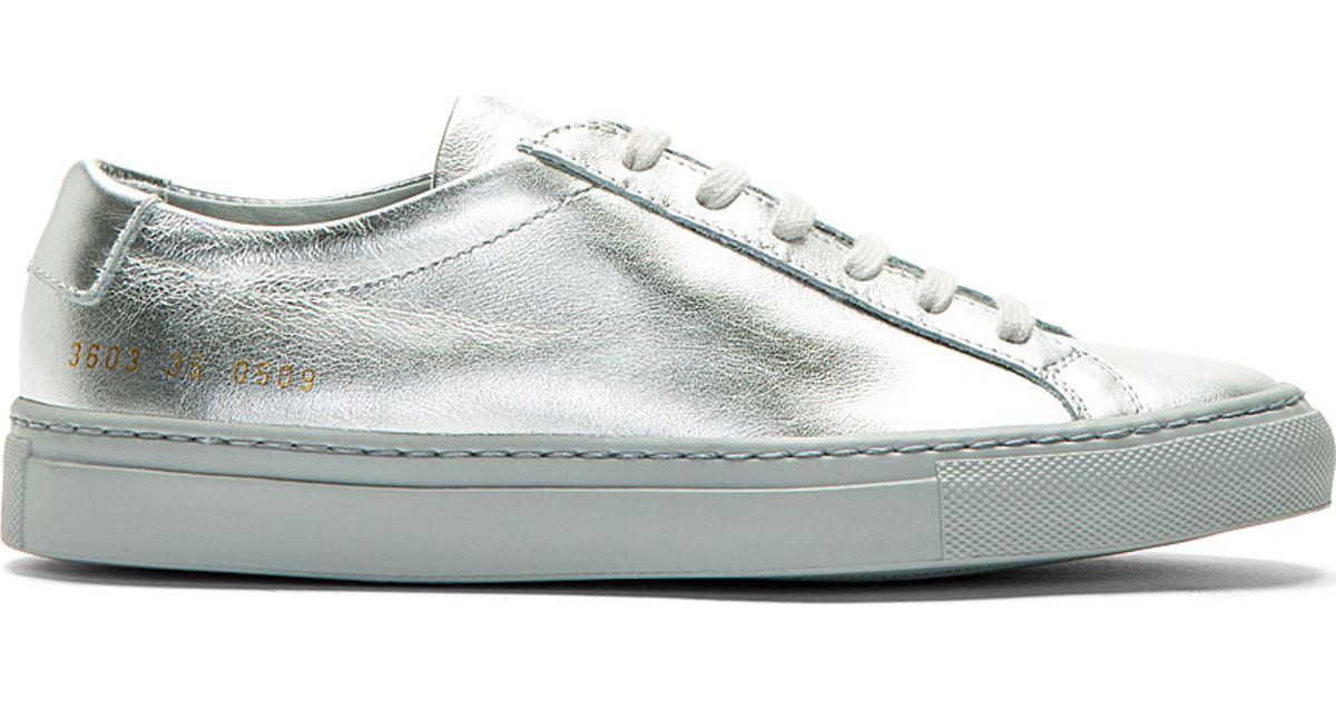 Common Projects Silver Leather Achilles Sneakers in Metallic - Lyst