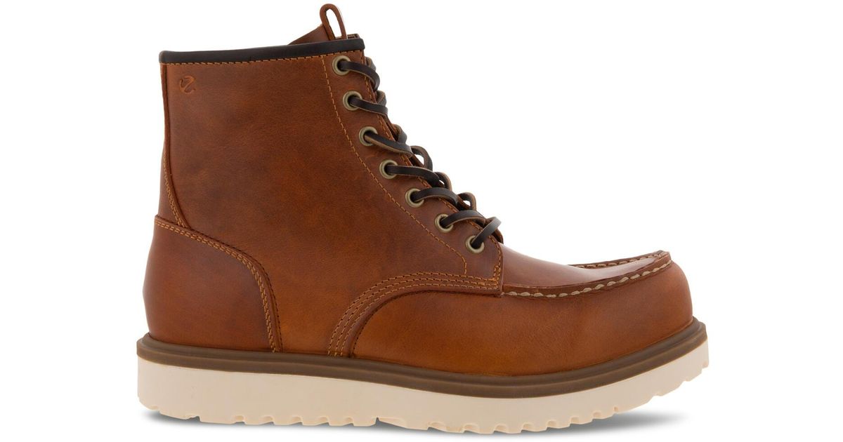 Ecco Leather Staker Moc Toe Boots Size in Cognac (Brown) for Men | Lyst