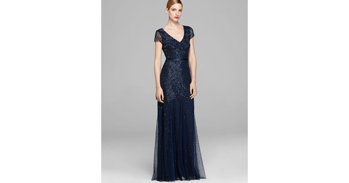 Adrianna Papell Gown Cap Sleeve Beaded in Blue | Lyst