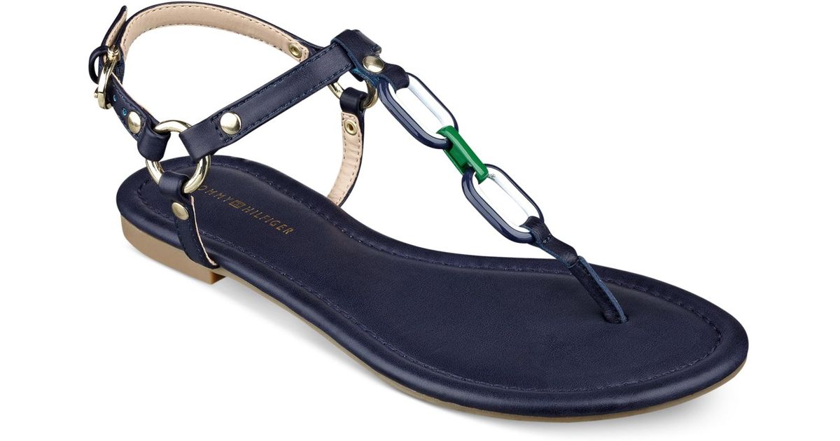 Tommy Hilfiger Shelley Flat Thong Sandals in Blue | Lyst