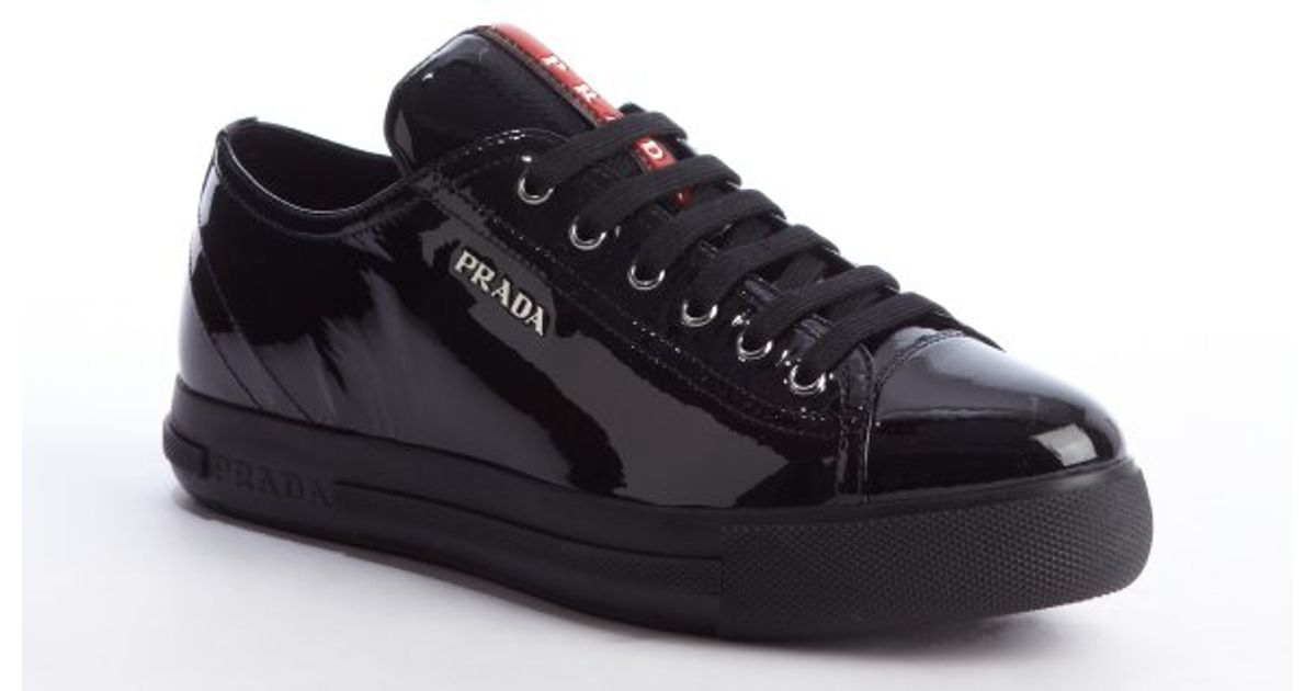 black patent leather prada sneakers