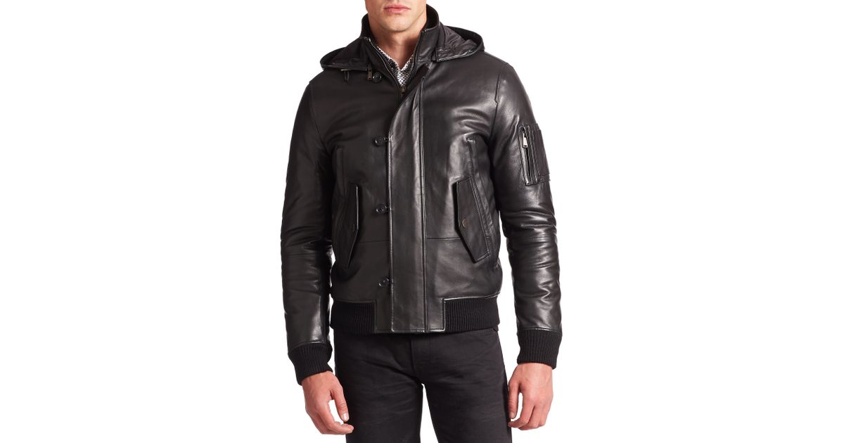 Michael Kors Hooded Leather Jacket in Black for Men | Lyst