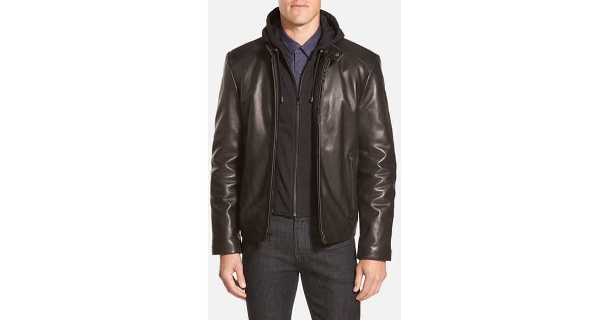Marc New York Black By Andrew Stewart Hooded Leather Jacket For Men