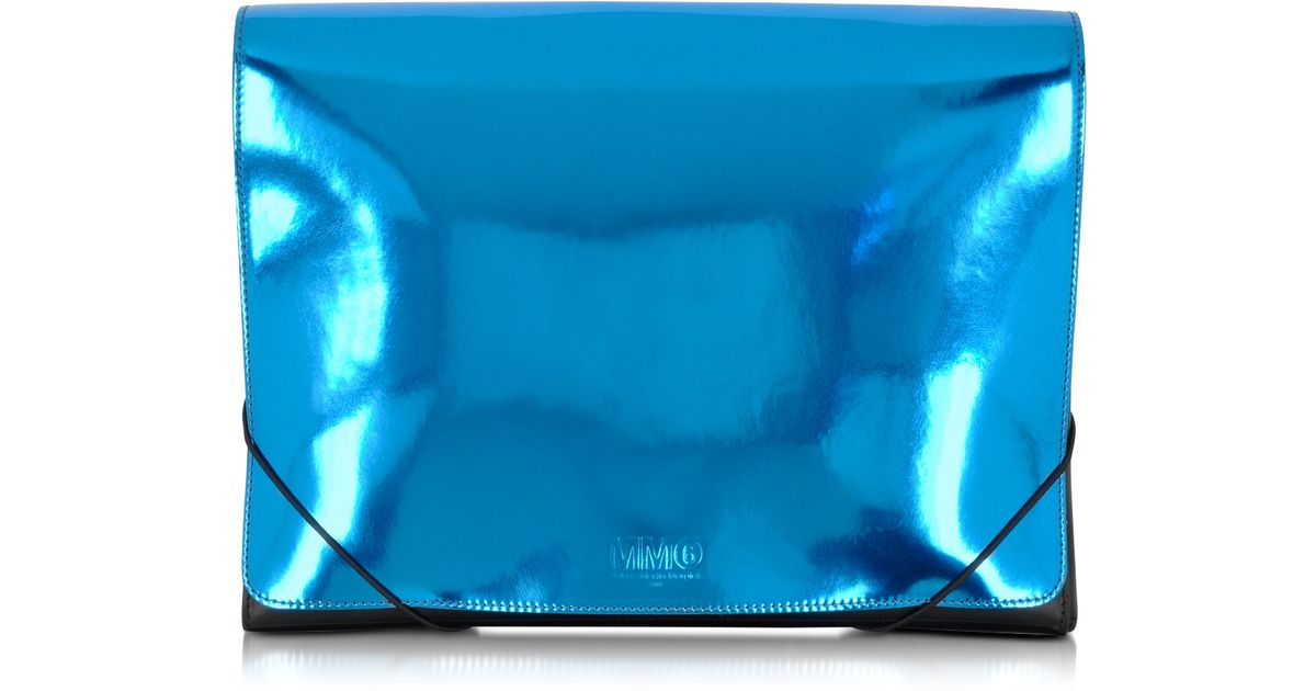 metallic blue clutch bag
