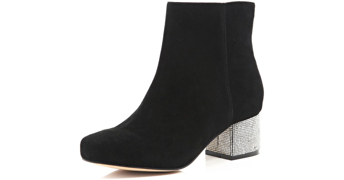 black boots with diamante heel