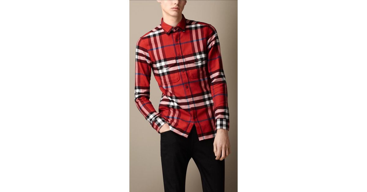 Burberry red plaid shirt sale