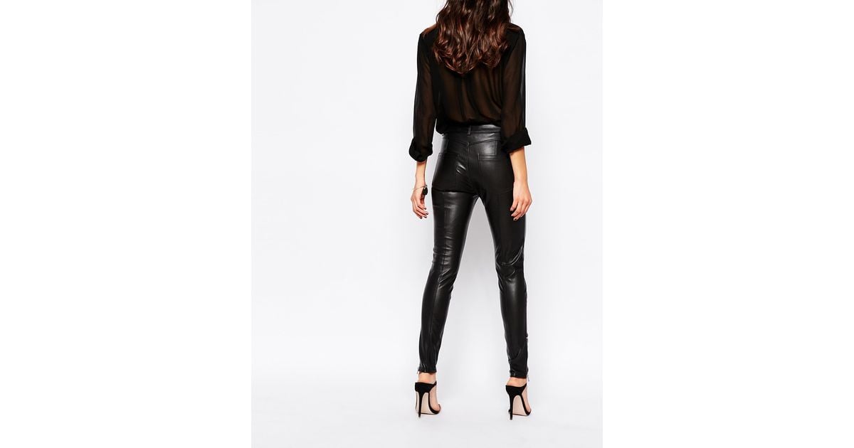 Mango Leather Look Pants in Black - Lyst