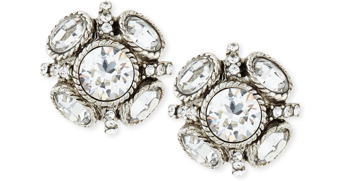 Oscar de la renta Classic Crystal Button Earrings in Metallic Lyst