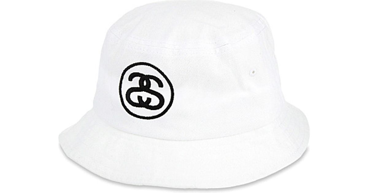 stussy bucket hat white