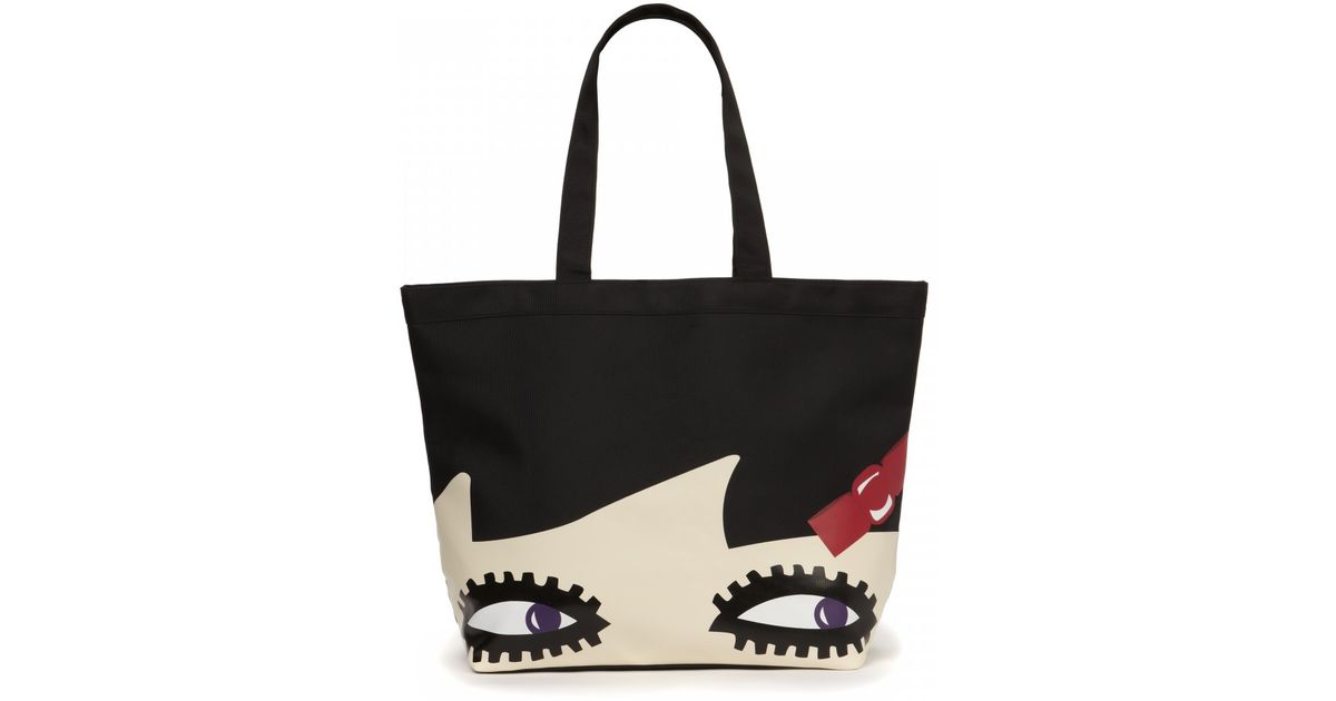 Lulu Guinness Black Doll Face Luisa Tote