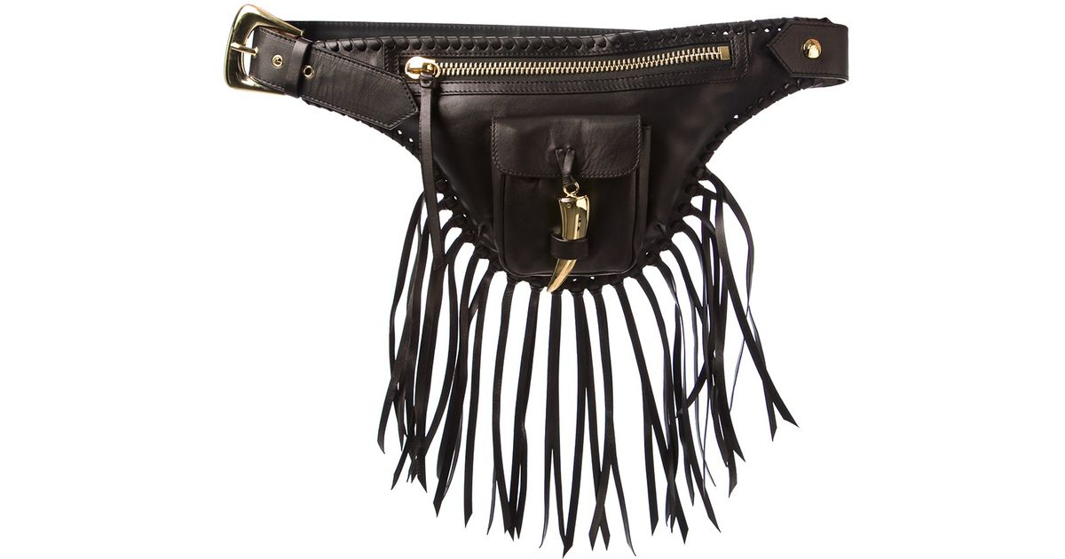 black fringe fanny pack