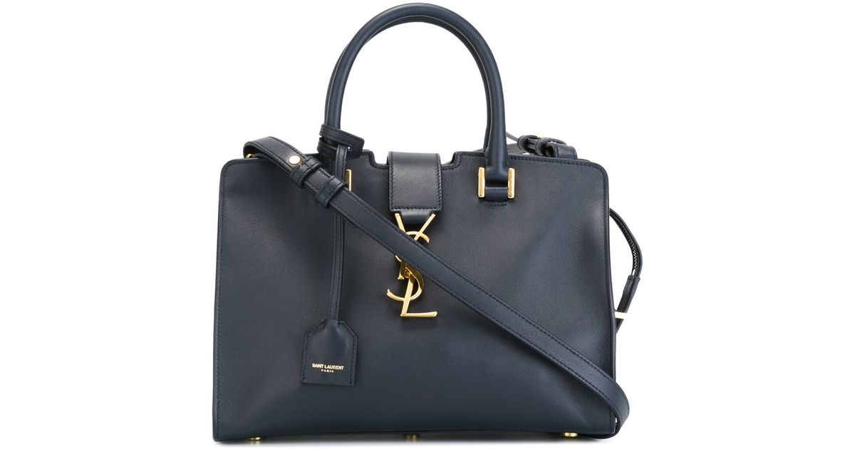 Saint Laurent Navy Blue Calfskin Leather Small Monogram Cabas Bag - Yoogi's  Closet