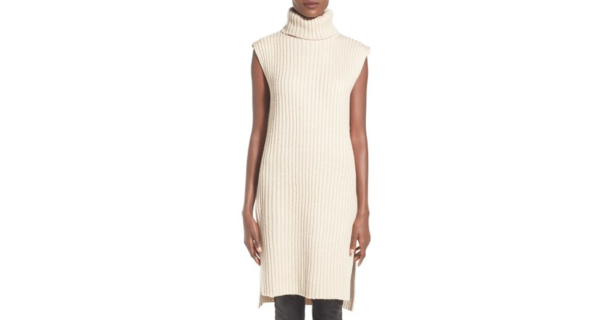 white sleeveless turtleneck dress
