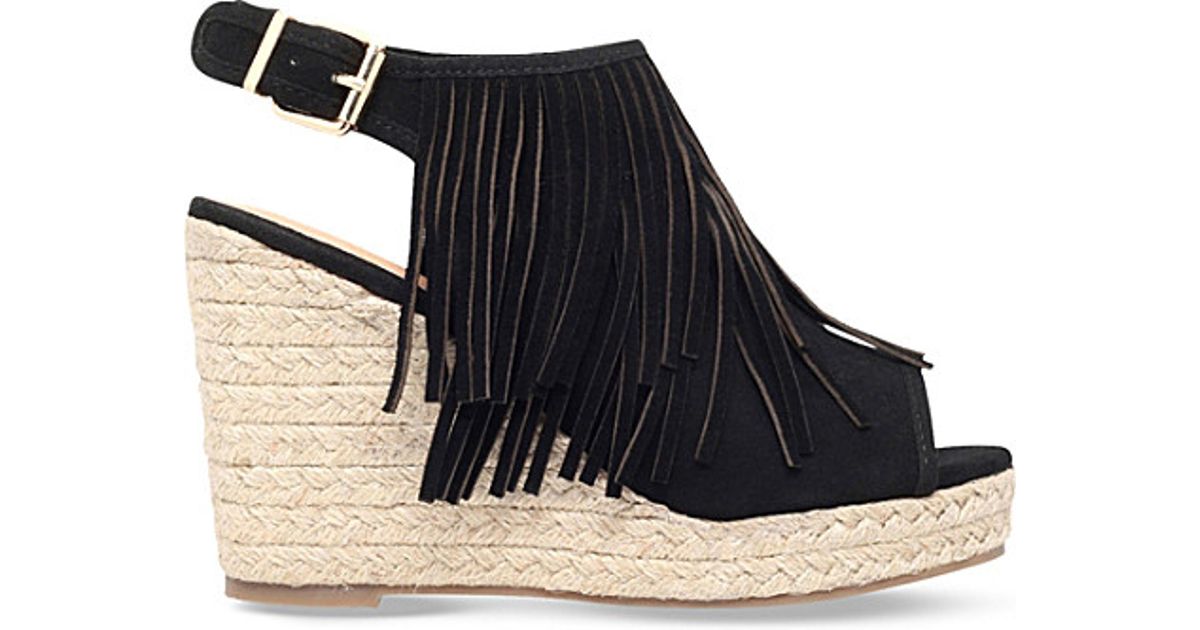 Miss kg Peyton Suedette Wedge Sandals in Black | Lyst