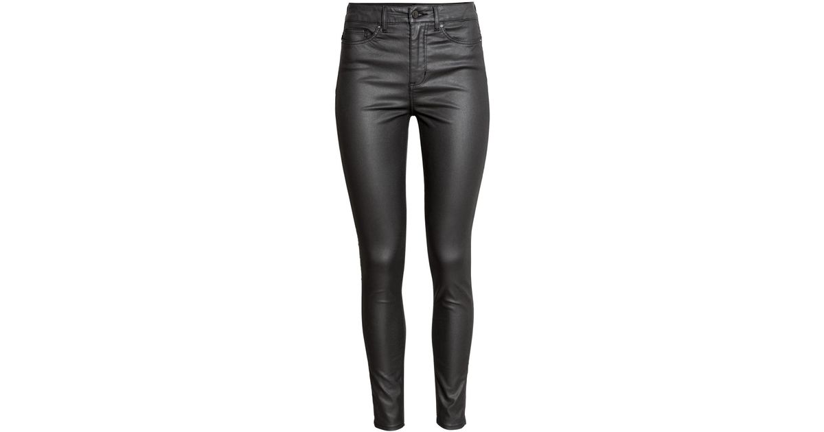 H&M Super Skinny High Coated Jeans in Black | Lyst