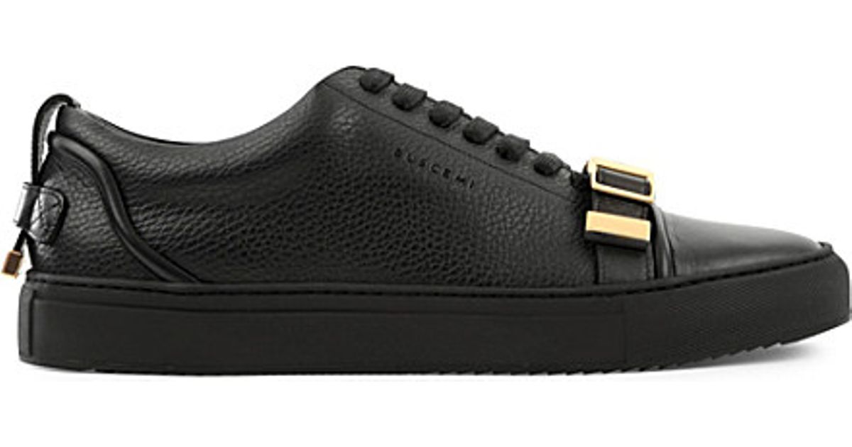 black leather low top trainers