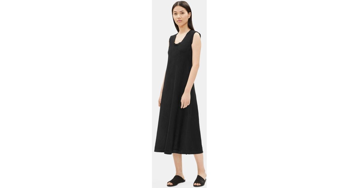 Eileen Fisher Organic Handkerchief Linen Raw-edge Dress in Black - Lyst