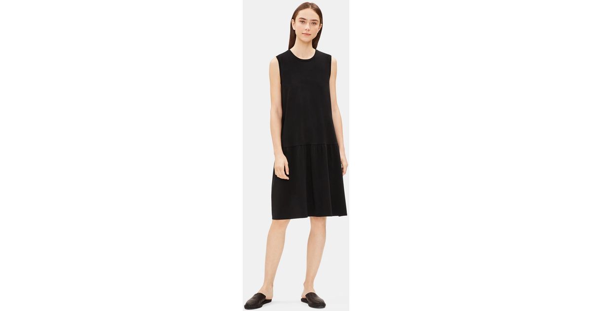 Eileen Fisher Jersey Drop-waist Dress in Black | Lyst