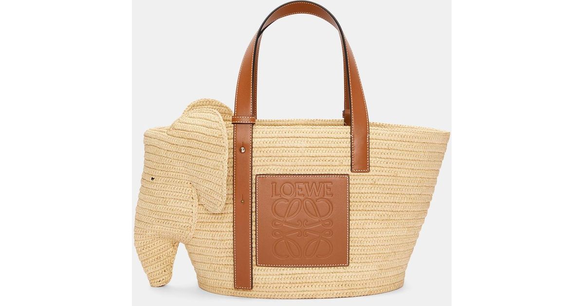 Loewe Elephant Basket Bag In Raffia And Calfskin in Natural Lyst