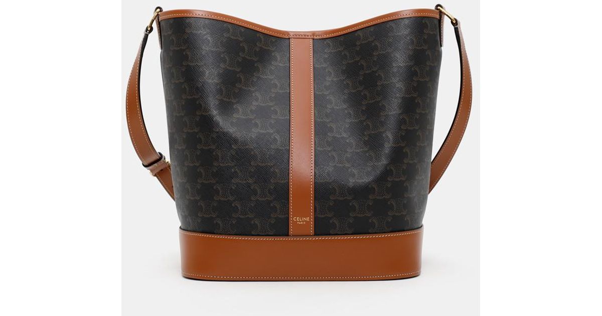 Celine Medium Bucket In Triomphe Canvas And Calfskin in Brown