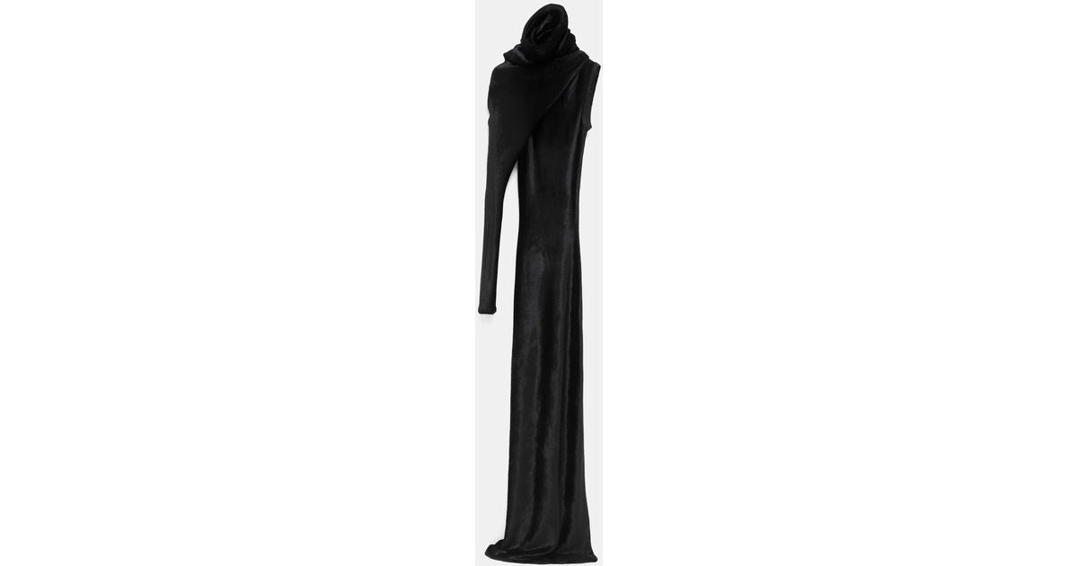 Alaïa Shiny Velvet Hooded Dress in Black | Lyst