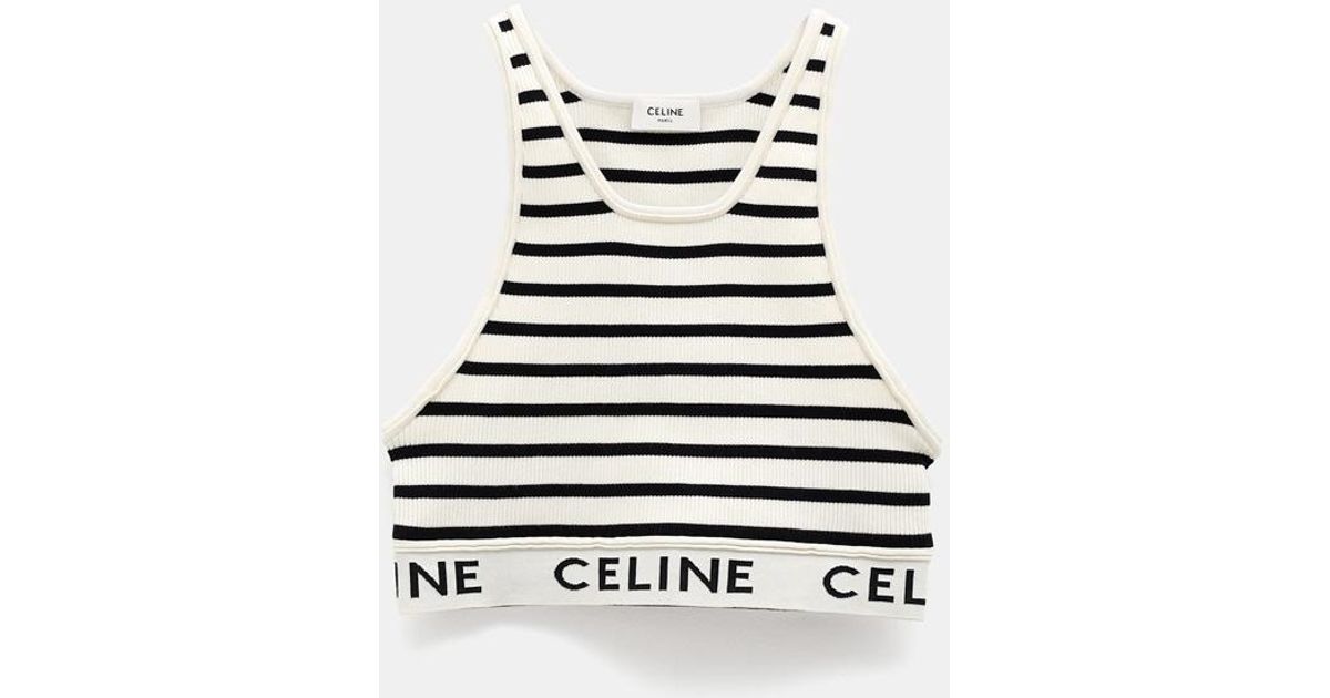 Casual outfit with the celine striped crop tank (mesh sports bra)! #st