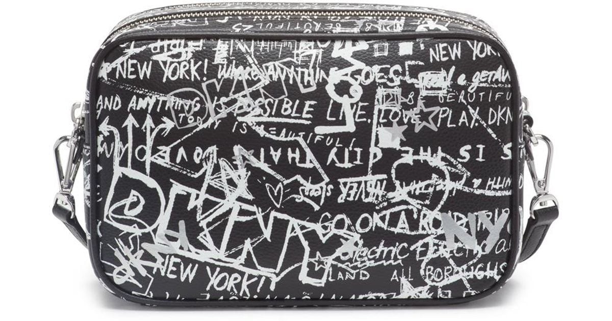 DKNY Small Black Graffiti Print Leather Crossbody Bag Lyst