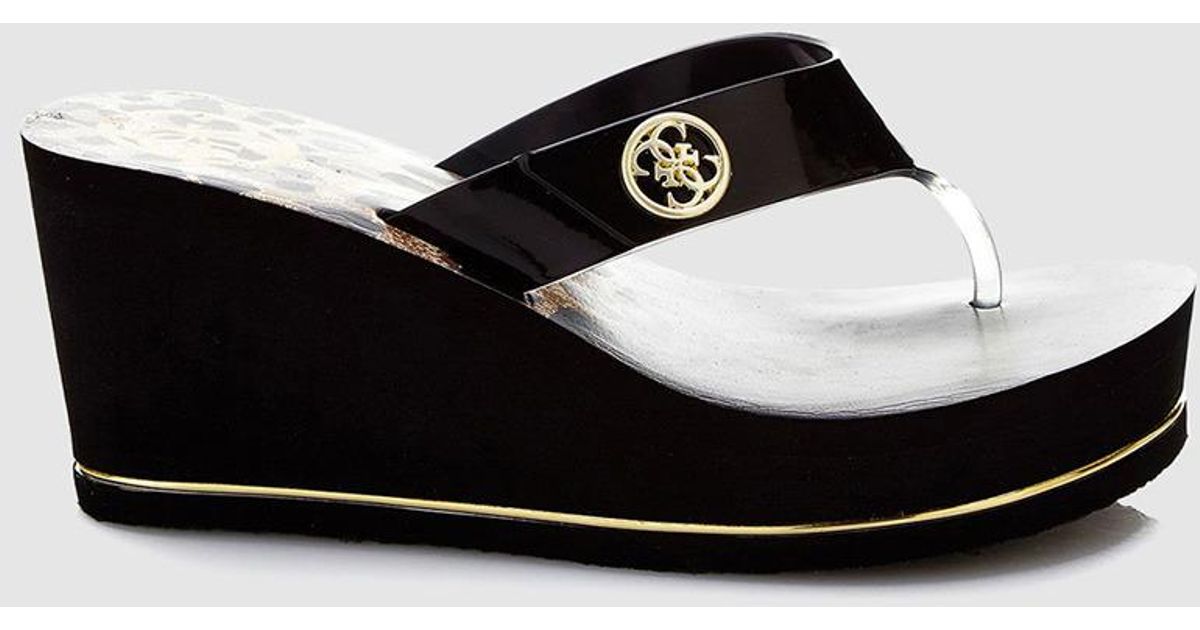 guess black wedge flip flops
