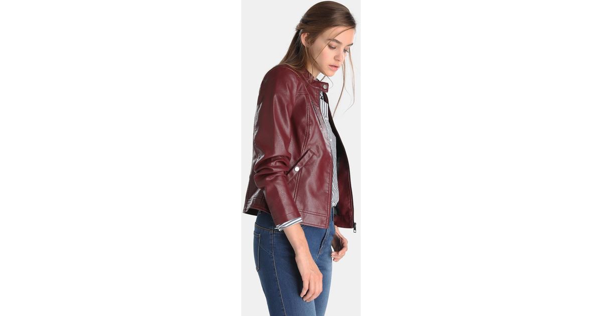 Vero Moda Red Faux Leather Biker Jacket