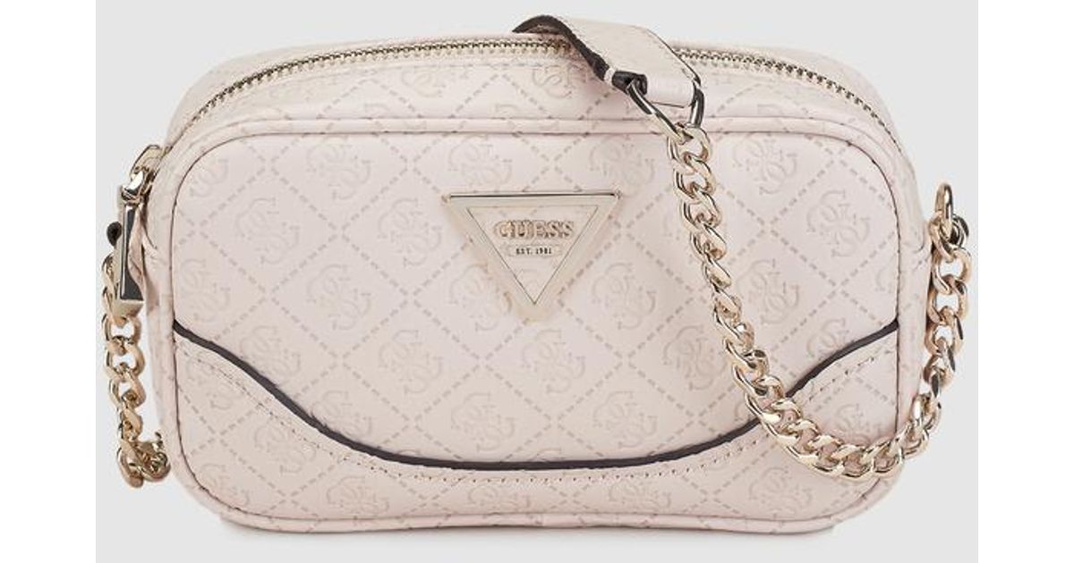 Guess Small Nude Crossbody Bag With Logo Embossing in Natural - Lyst