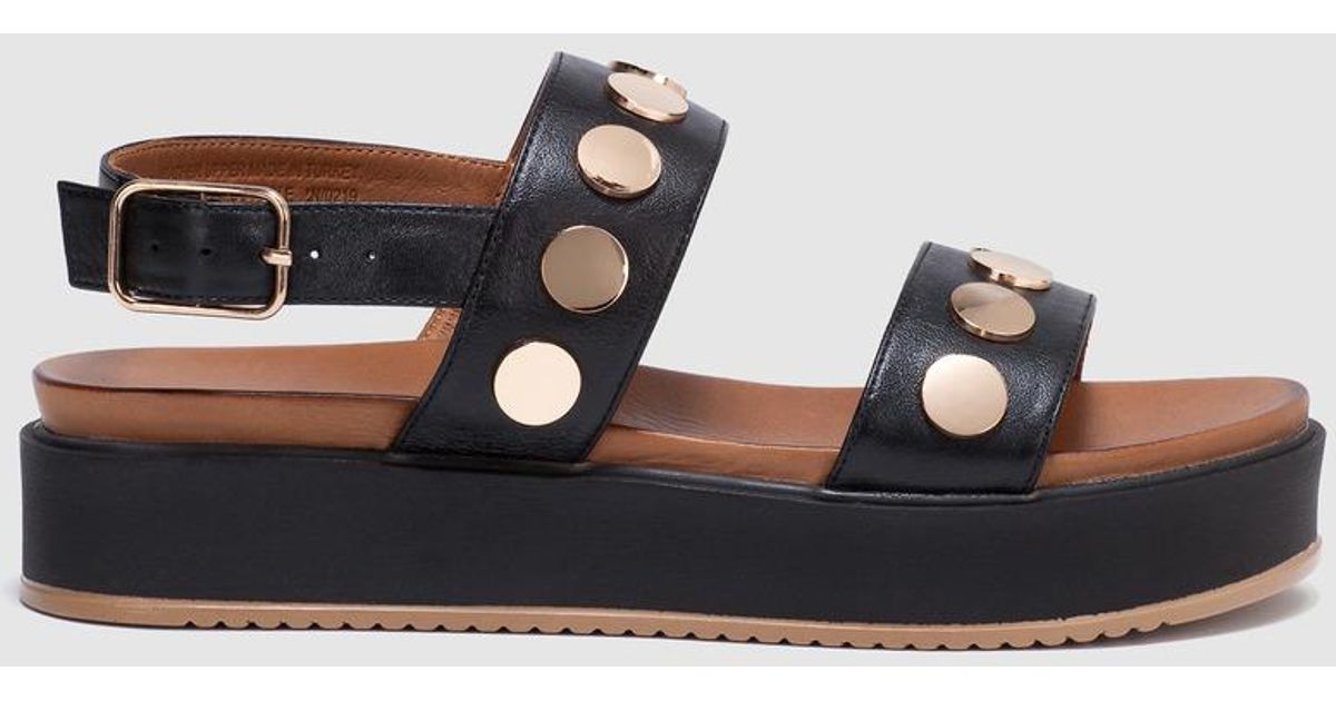 Kurt Geiger Black Leather Flat Sandals With Studs. Makenna Model. - Lyst