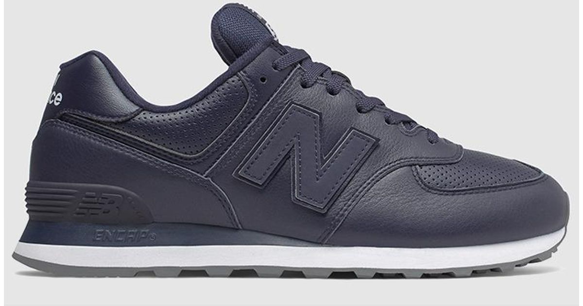 New Balance 574 Navy Blue Leather Trainers With Side Logo for Men - Lyst