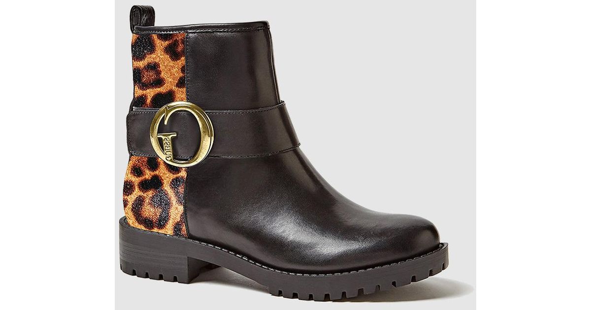 black ankle boots with leopard print