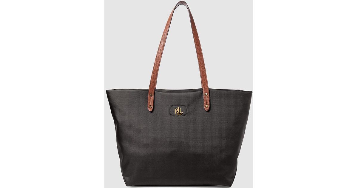 Ralph lauren black nylon tote bag with gold initials Clearance