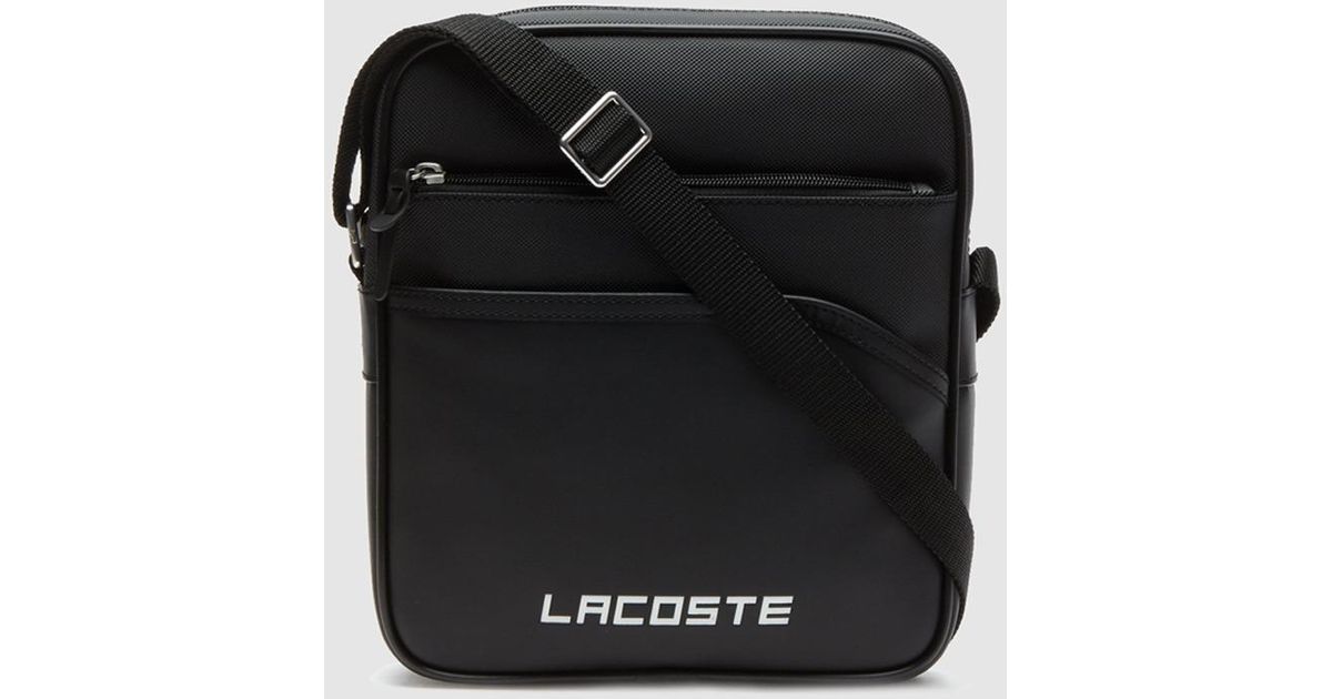 Lacoste Medium Black Vertical Crossbody Bag With Front Print for Men - Lyst