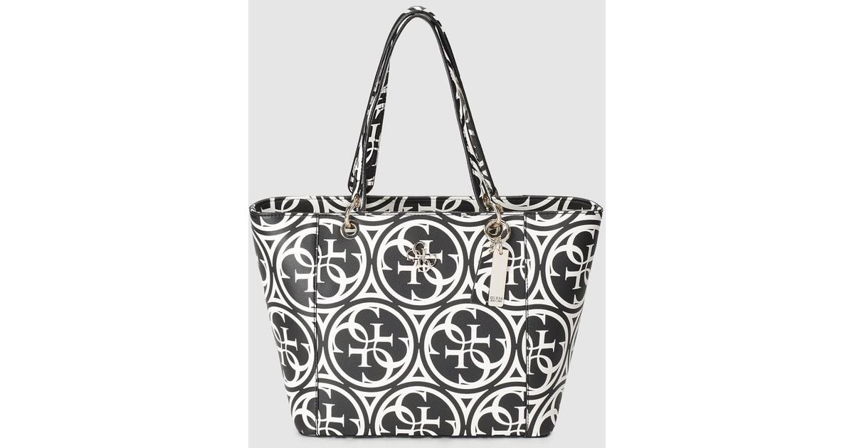 Guess Black And White Logoprint Tote Bag Lyst