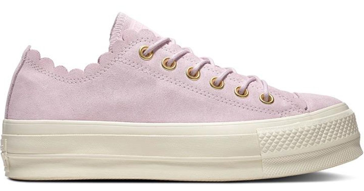 converse pale pink all star frilly thrills ox trainers