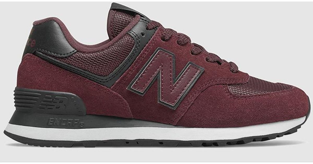 New Balance 574 Burgundy Suede Trainers With Brand Initials Logo Lyst