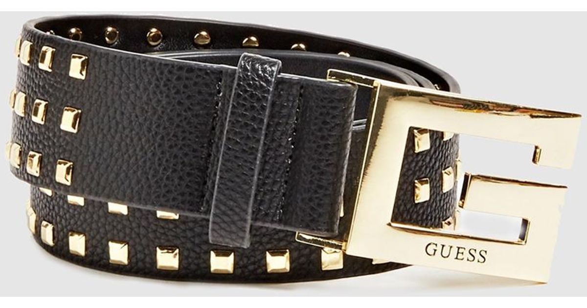 Guess Wide Black Belt With Studs Lyst