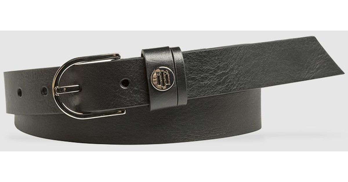 Tommy Hilfiger Black Leather Belt With Oval Buckle Lyst