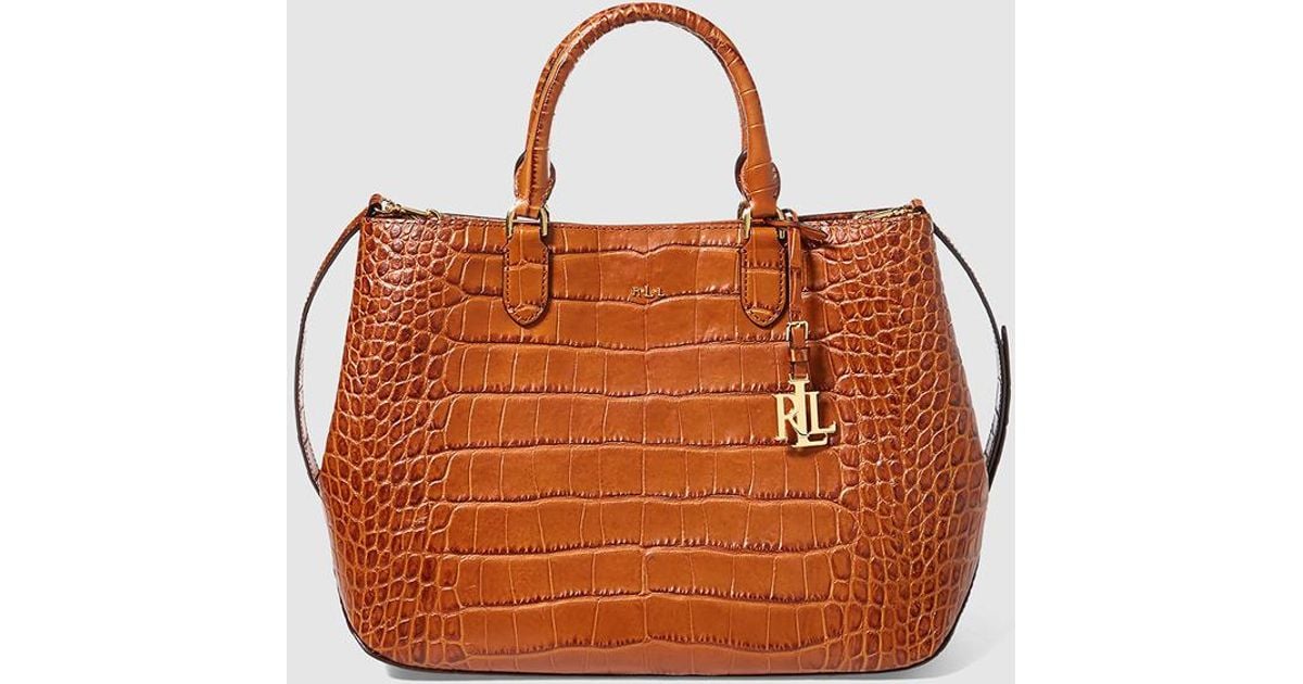 Download Lauren by Ralph Lauren Brown Leather Handbag With Mock ...
