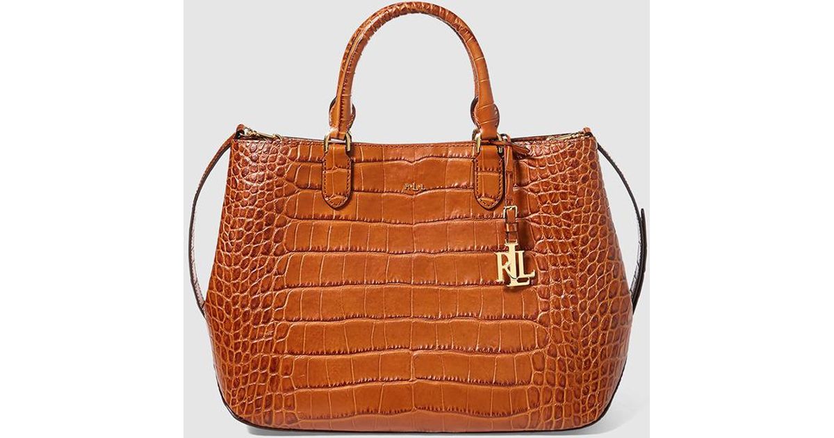 Download Lauren by Ralph Lauren Brown Leather Handbag With Mock ...