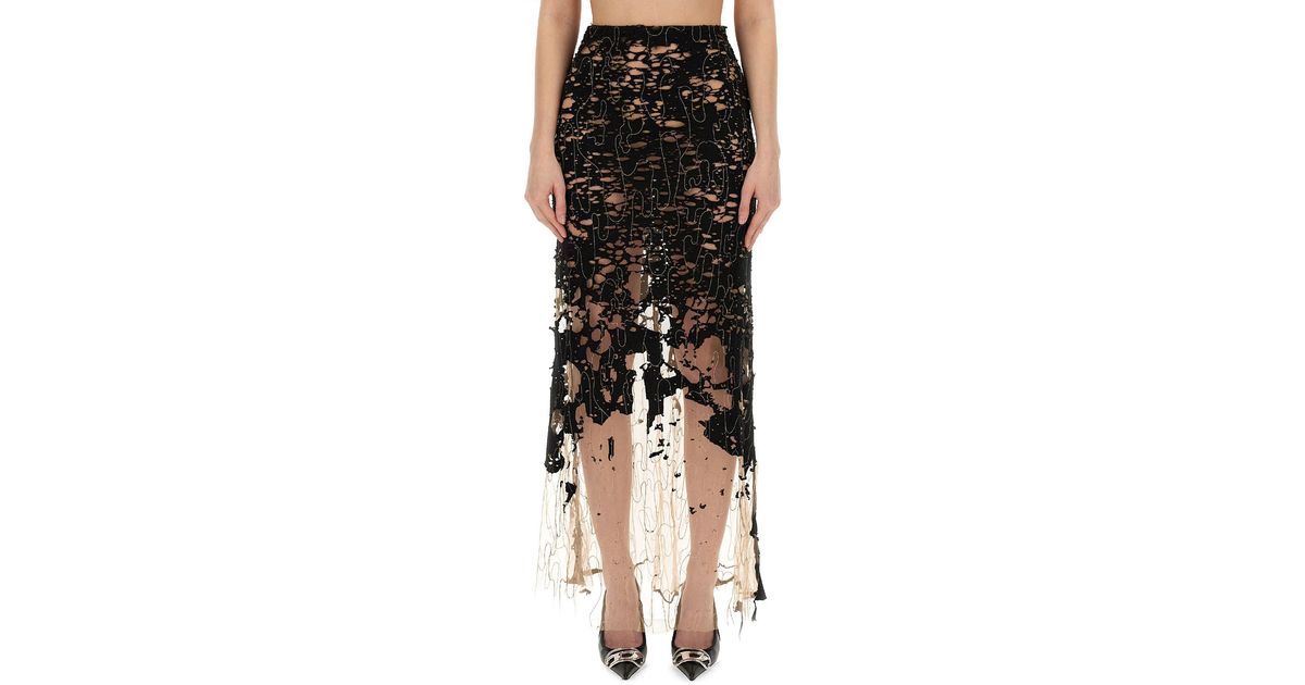 Jupe En Cuir Noir Diesel Women’s L-Navi Avec Franges - Taille 27 - Cuir Véritable - Style Rock Et Boho