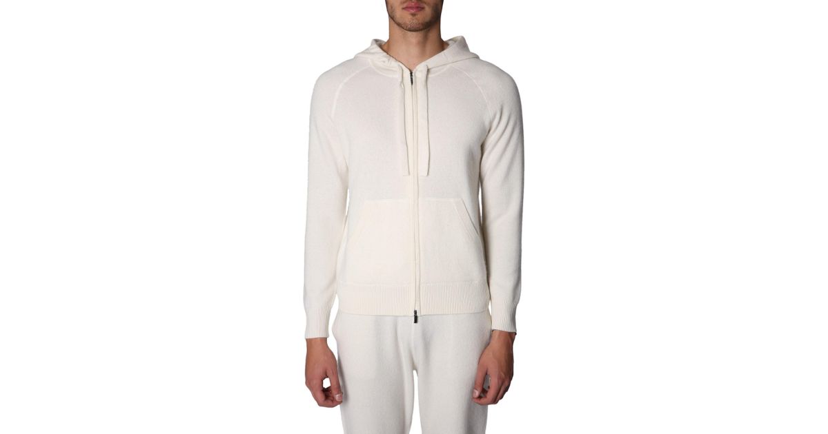 Z Zegna Cashmere Sweatshirt With Zip And Hood in Ivory (White) for Men