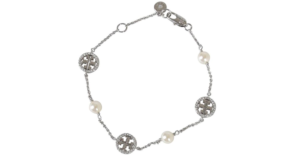 Tory Burch Crystal Pearl Bracelet in Silver (Metallic) - Lyst
