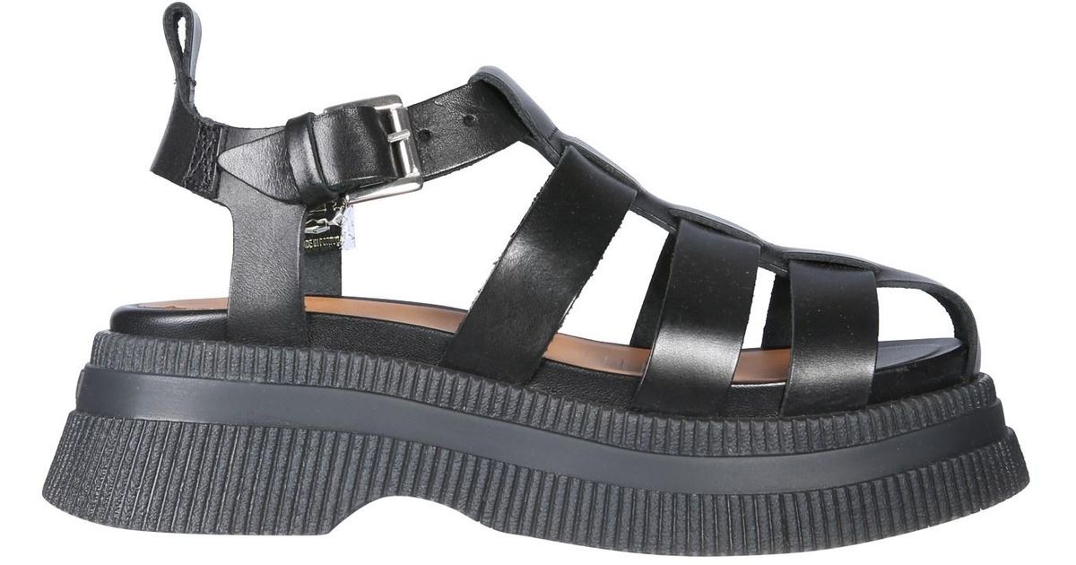 Ganni Leather Creeper Sandals in Black | Lyst